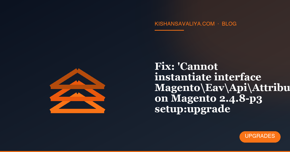 Fix: 'Cannot instantiate interface Magento\Eav\Api\AttributeRepositoryInterface' on Magento 2.4.8-p3 setup:upgrade