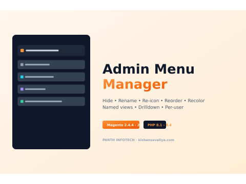 Panth Admin Menu Manager - Magento 2 extension by Kishan Savaliya