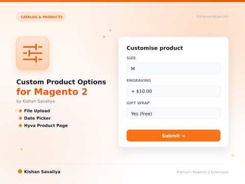 Custom Product Options for Magento 2 (Hyva + Luma) - Magento 2 extension by Kishan Savaliya