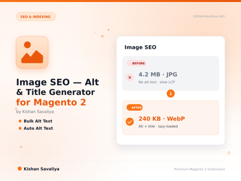 Image SEO — Alt & Title Generator for Magento 2 - Magento 2 extension by Kishan Savaliya
