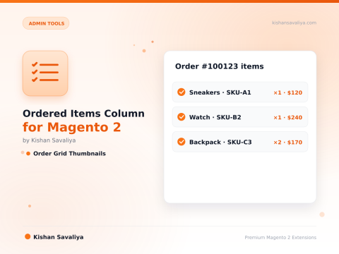 Ordered Items Column for Magento 2 Admin Sales Grid - Magento 2 extension by Kishan Savaliya
