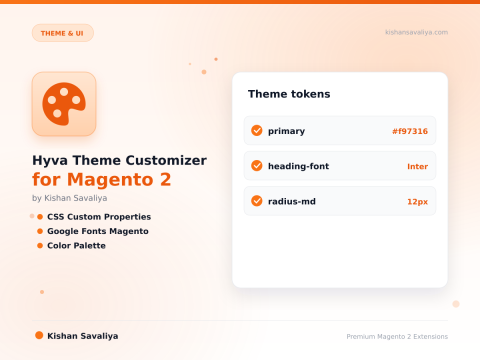 Hyva Theme Customizer for Magento 2 - Magento 2 extension by Kishan Savaliya