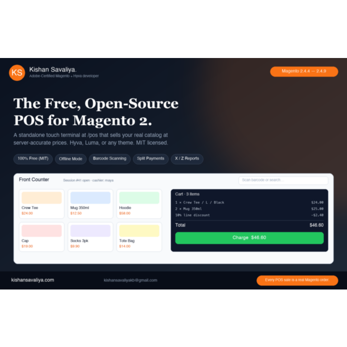 Panth MagePos - free open-source point of sale (POS) extension for Magento 2 with touch terminal, offline mode and real Magento orders