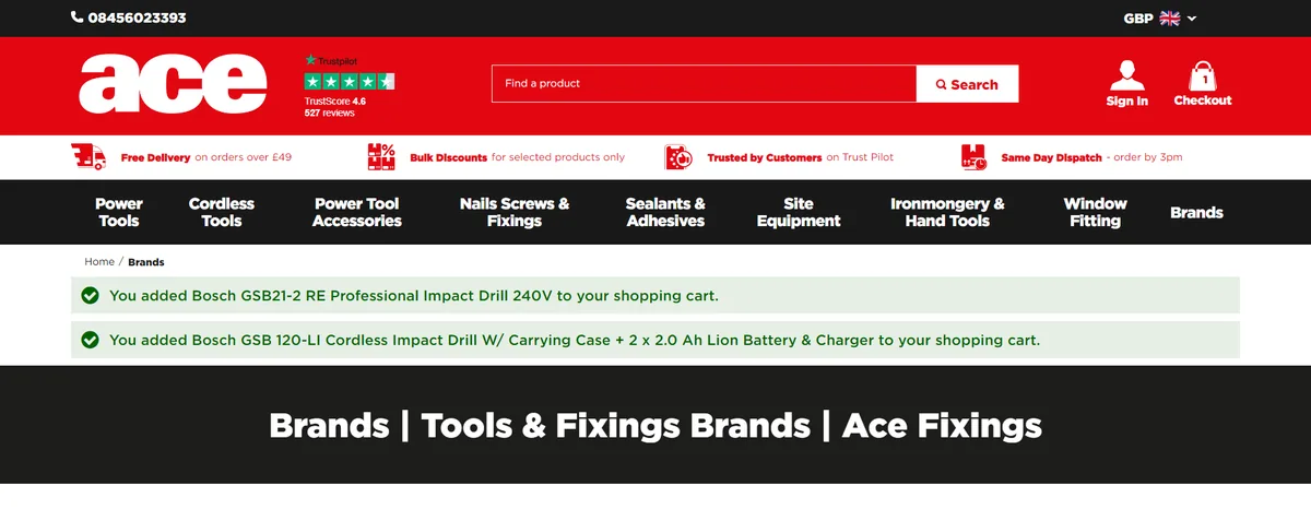 Brandspage hero screenshot — acefixings com