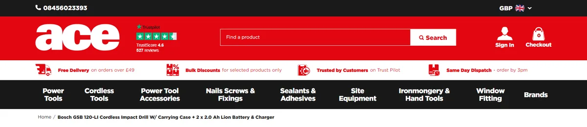 Productviewpage hero screenshot — acefixings com
