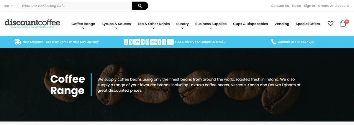 Categoryviewpage hero screenshot — discountcoffee ie