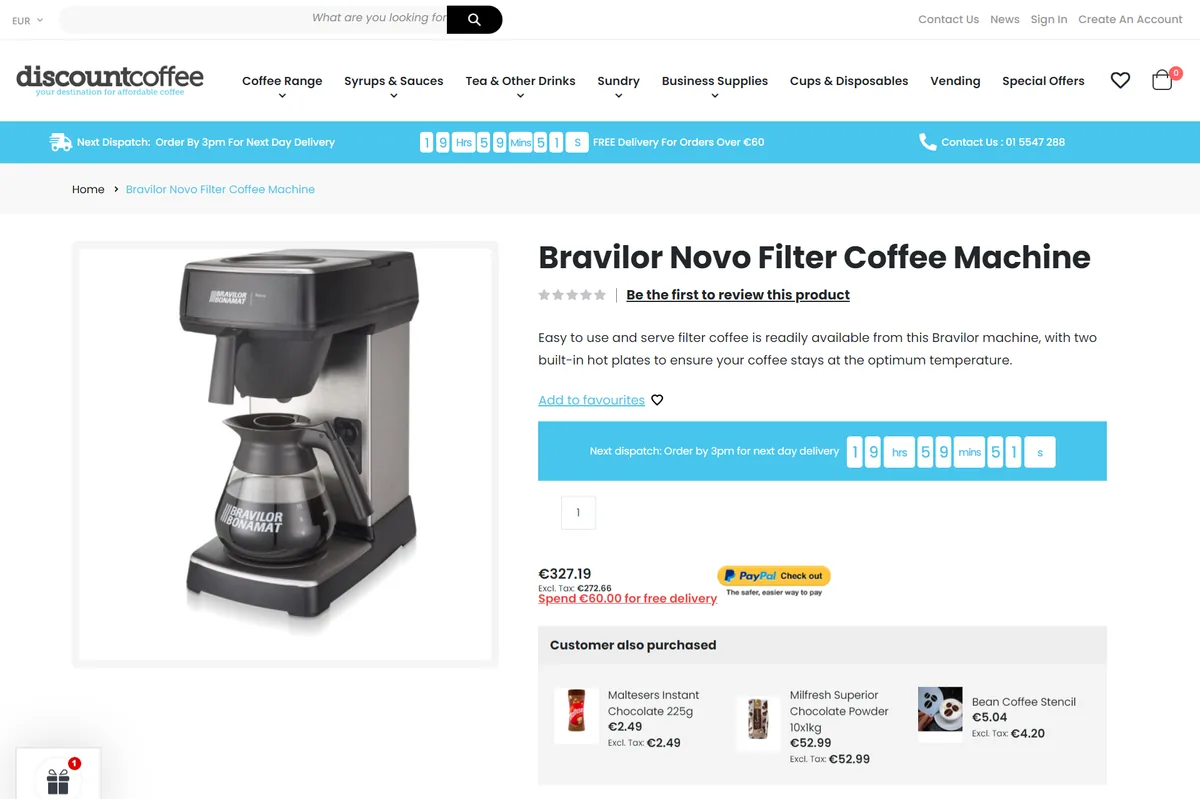 Productviewpage hero screenshot — discountcoffee ie