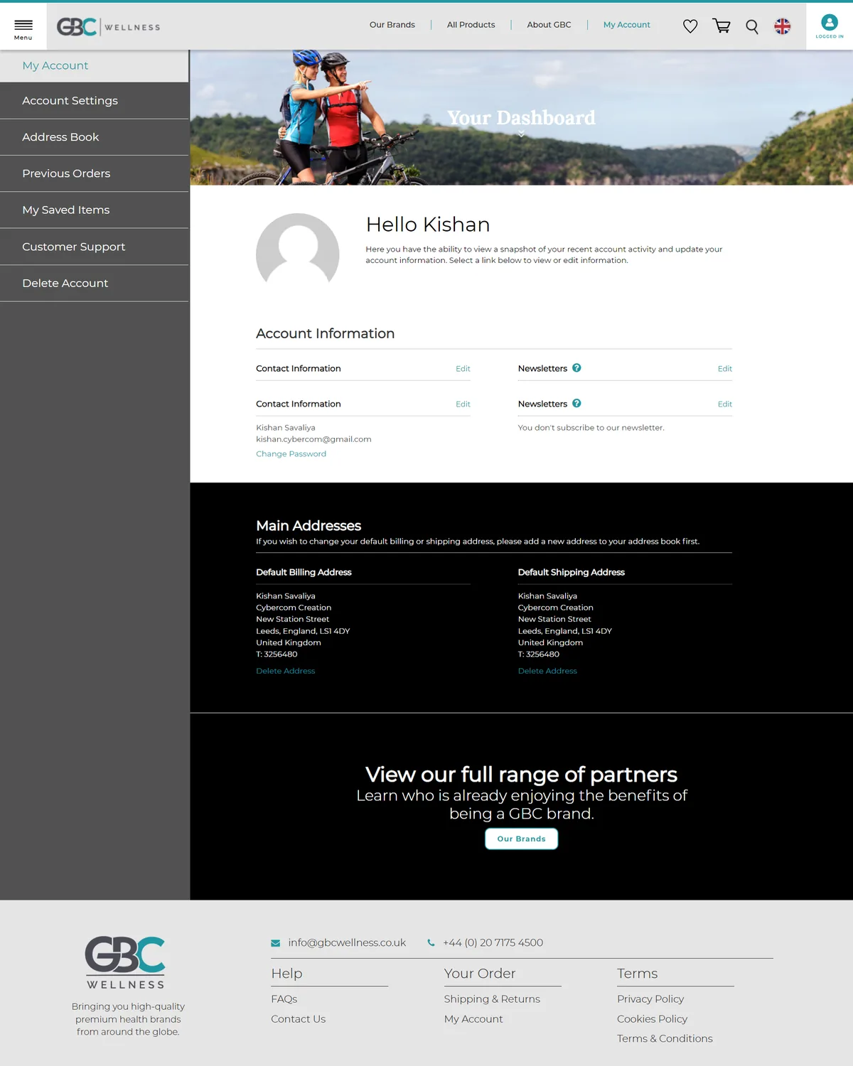 Myaccountpage hero screenshot — gbcwellness com au