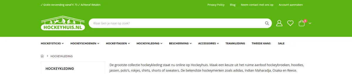 Categoryviewpage hero screenshot — hockeyhuis nl