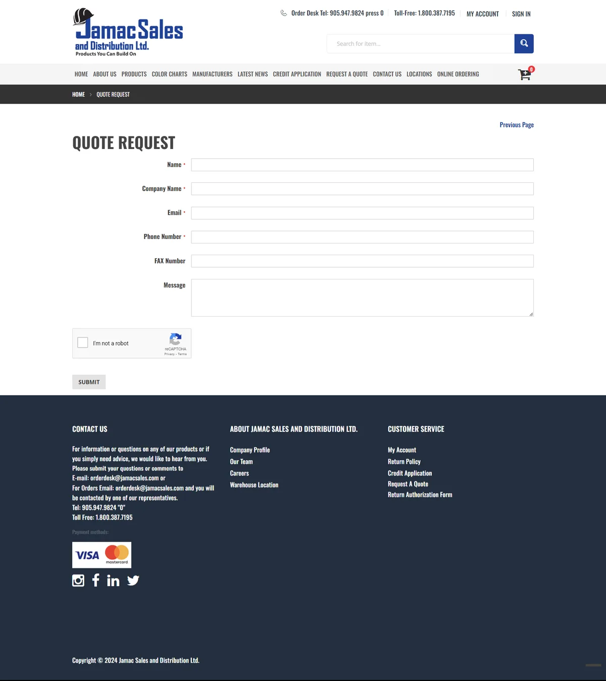 Requestforquote hero screenshot — jamacsales com