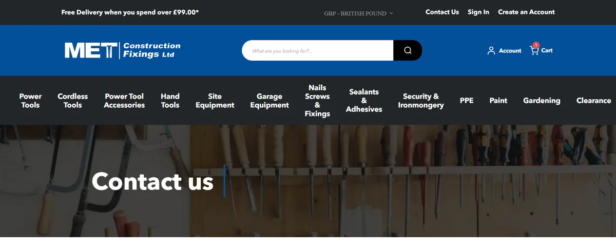 Contact Us hero screenshot — metconstructionfixings com