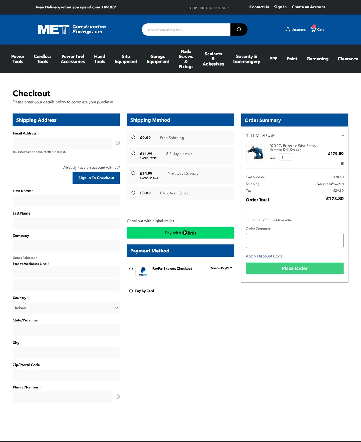 Onepagecheckout hero screenshot — metconstructionfixings com