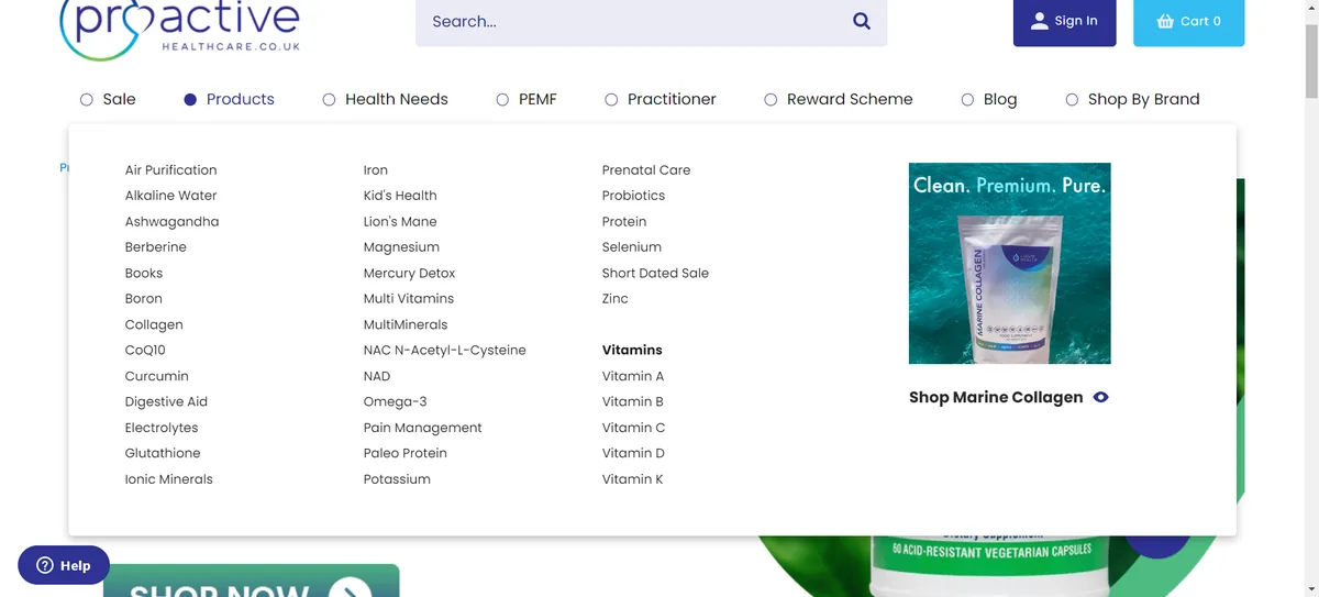Megamenu hero screenshot — proactivehealthcare co uk