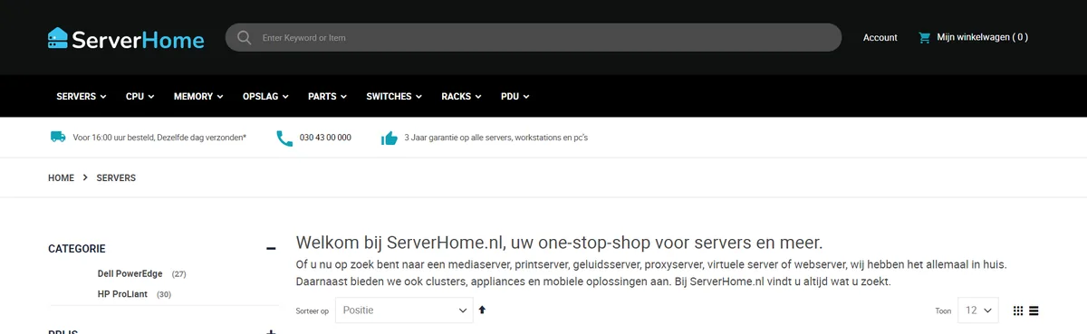 Categorylist hero screenshot — serverhome nl