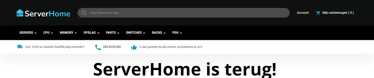 Homepage hero screenshot — serverhome nl