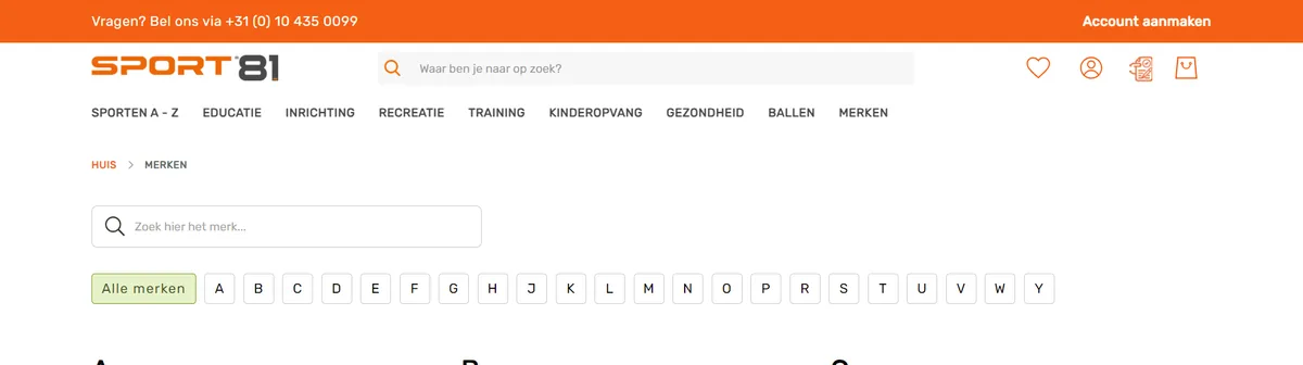 Brandslist hero screenshot — sport81 nl