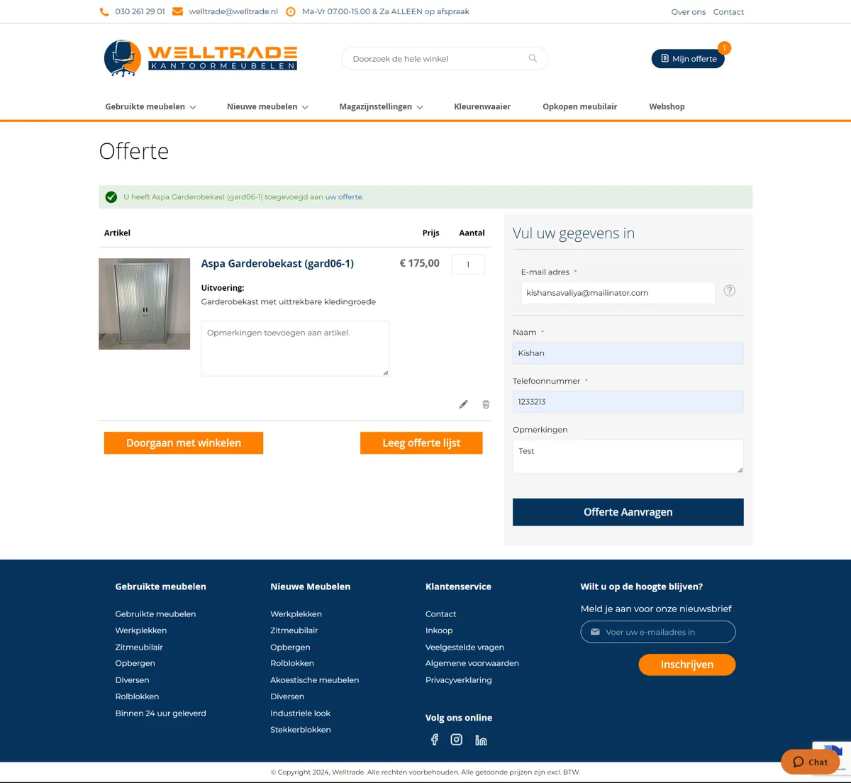 Requestforquotepage hero screenshot — welltrade nl